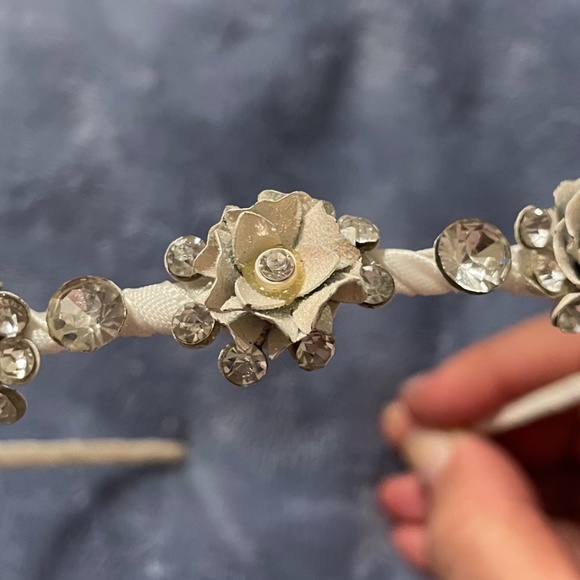 Bridal headband white flowers with crystals embellished hair accessory